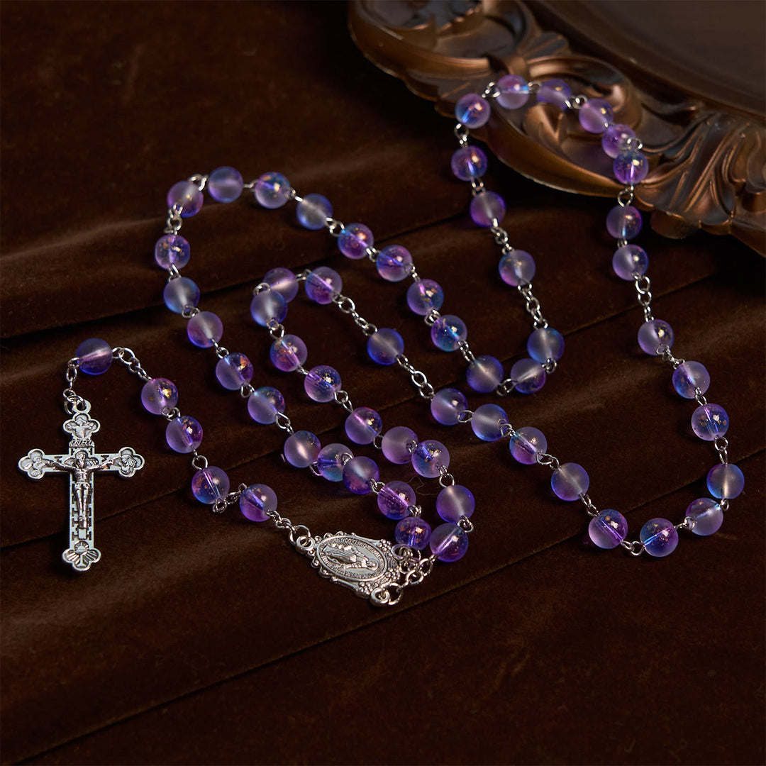 Christianartworkshop Frosted Blue and Purple Glass Beads Rosary Adorned with Miraculous Medal: Devotion in Textured Form - image 5