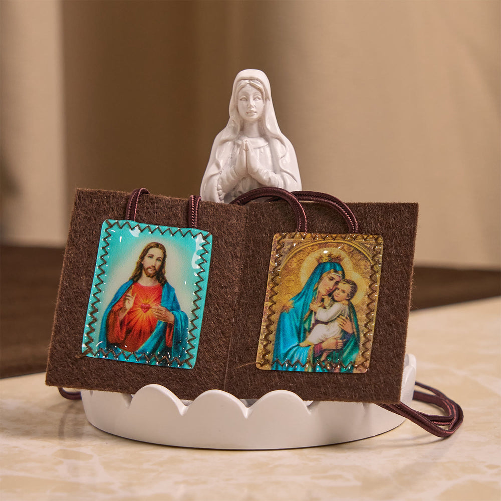 Christianartworkshop Blessed Brown Wool Scapular of Our Lady of Mt. Carmel & Sacred Heart: Unique Spiritual Bond - image 1