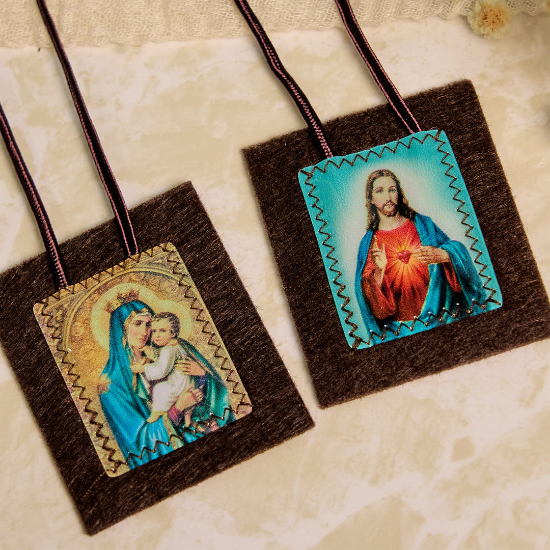 Christianartworkshop Blessed Brown Wool Scapular of Our Lady of Mt. Carmel & Sacred Heart: Unique Spiritual Bond - image 3