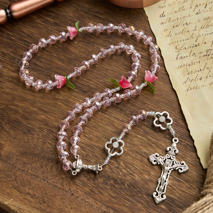 Christianartworkshop Jesus Is The Gift: Handmade Elegant Pink Crystal Rosary with 3D Rose Beads with Gift Card - image 4