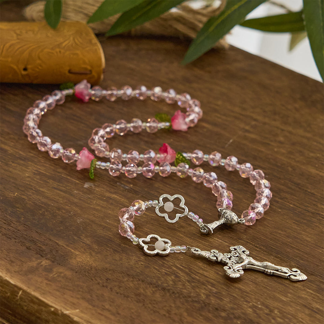 Christianartworkshop Jesus Is The Gift: Handmade Elegant Pink Crystal Rosary with 3D Rose Beads with Gift Card - image 8