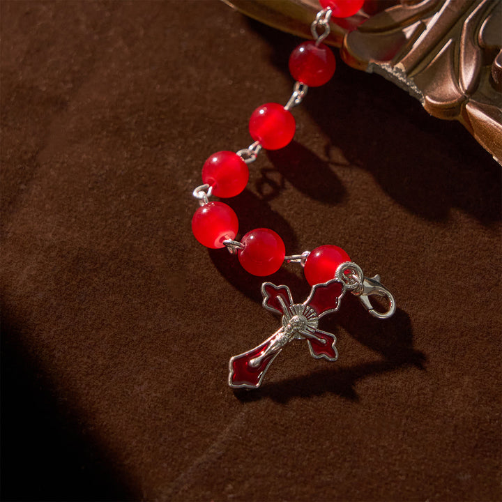 Christianartworkshop Dual-Use Red Agate Keychain & Pocket Rosary Adorned with Silver Angel Wing: Carry Divine Protection - image 6