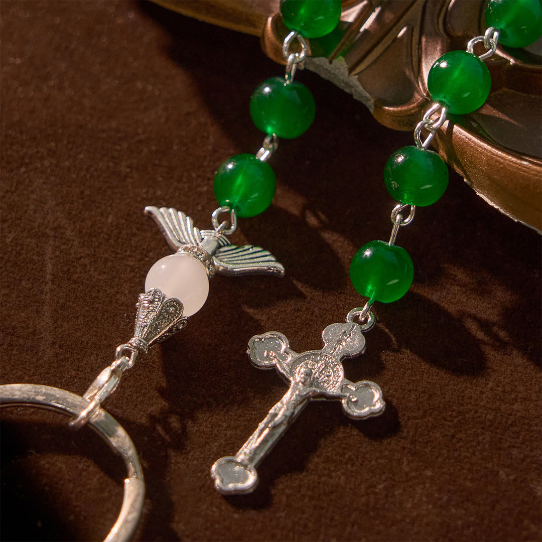 Christianartworkshop Multifunctional Tri-Color Gem Keychain & Pocket Rosary Blessed with Angle Wing - image 5