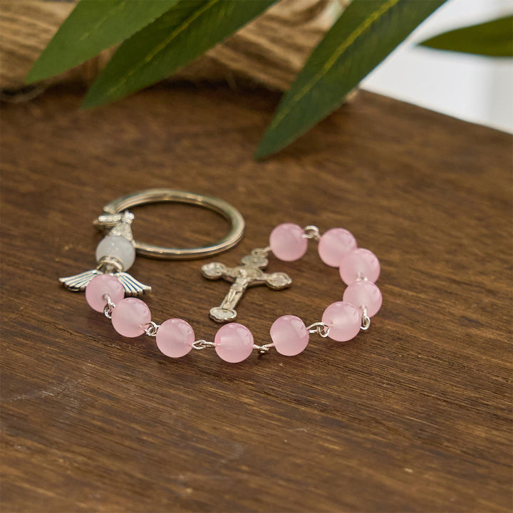 Christianartworkshop Multifunctional Tri-Color Gem Keychain & Pocket Rosary Blessed with Angle Wing - image 8