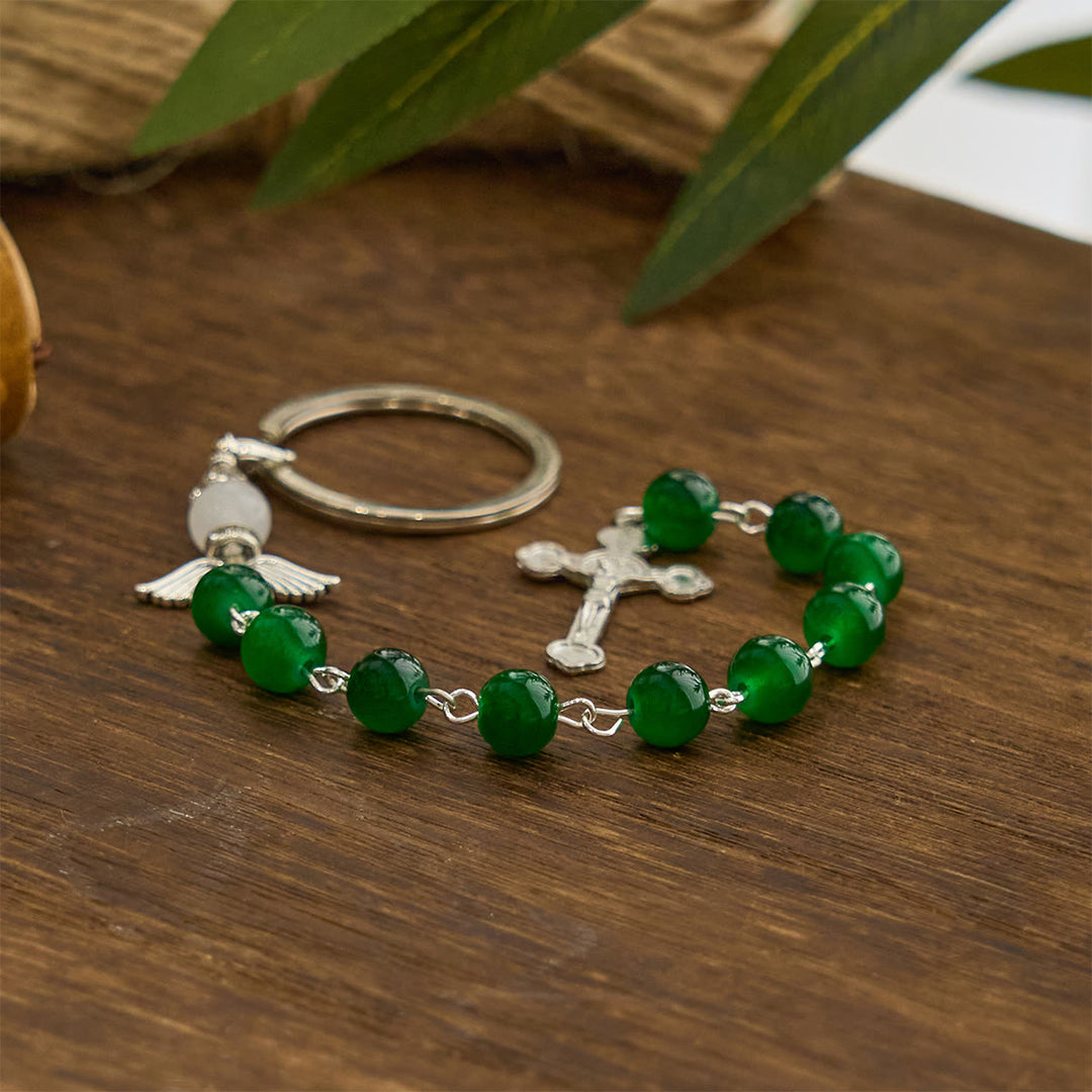 Christianartworkshop Multifunctional Tri-Color Gem Keychain & Pocket Rosary Blessed with Angle Wing - image 3