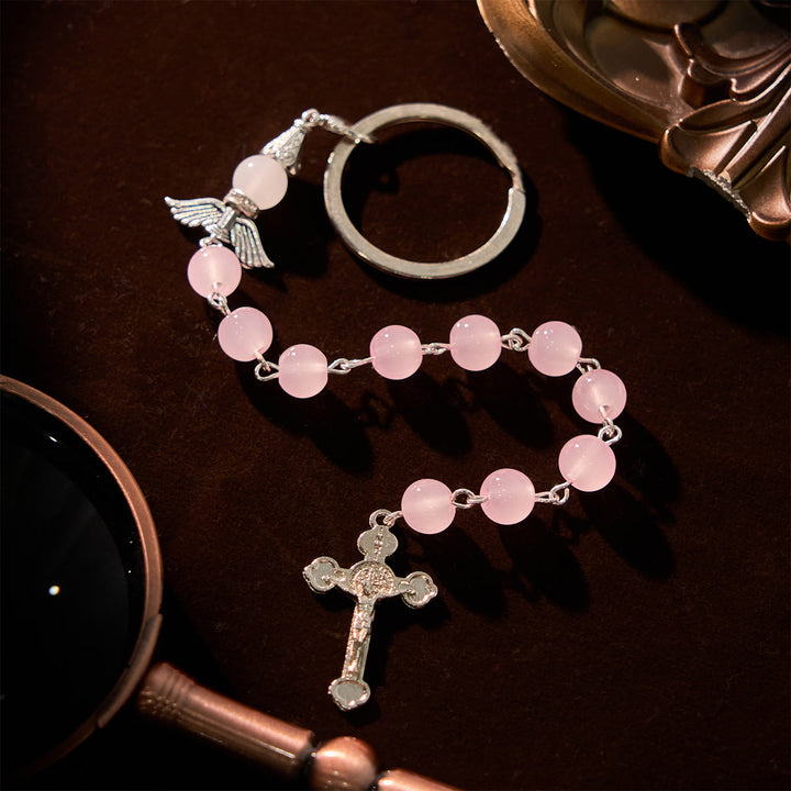 Christianartworkshop Multifunctional Tri-Color Gem Keychain & Pocket Rosary Blessed with Angle Wing - image 9