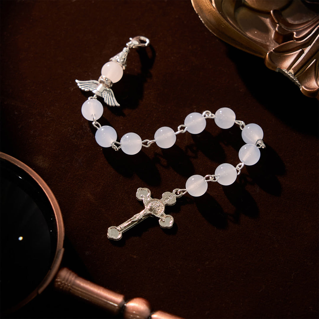 Christianartworkshop Multifunctional Tri-Color Gem Keychain & Pocket Rosary Blessed with Angle Wing - Light Blue - image 11