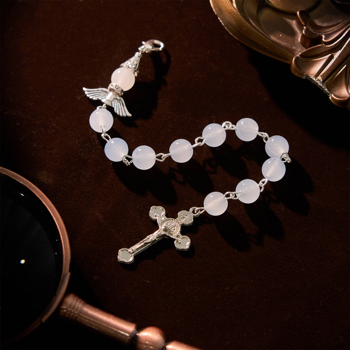 Christianartworkshop Multifunctional Tri-Color Gem Keychain & Pocket Rosary Blessed with Angle Wing - Light Blue - image 11