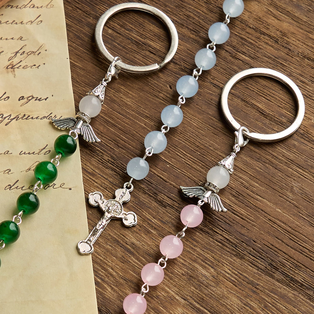 Christianartworkshop Multifunctional Tri-Color Gem Keychain & Pocket Rosary Blessed with Angle Wing - image 2