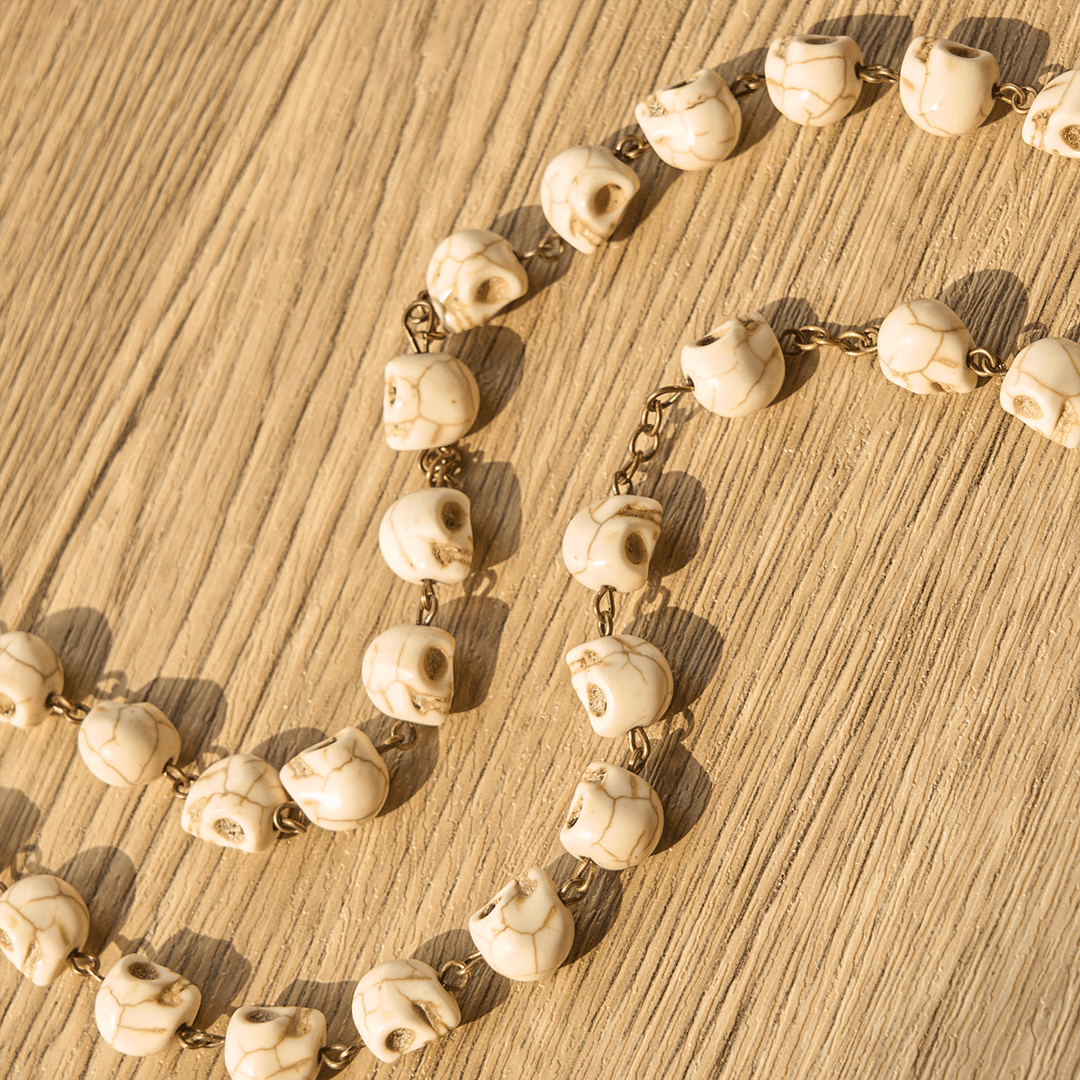 Christianartworkshop Saint Benedict & Crucifix of 8 mm White Pine Skull Alloy Chain Rosary Necklace  - image 6