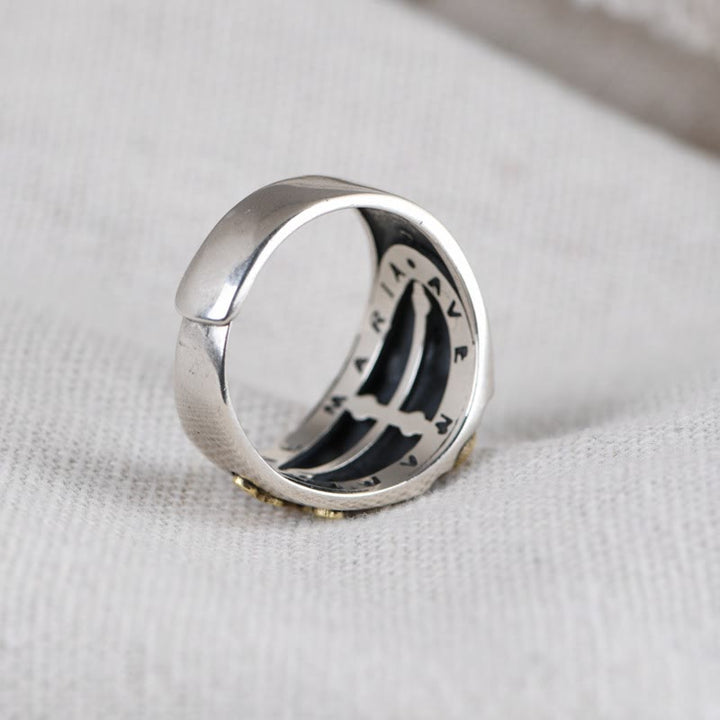 Christianartworkshop 925 Sterling Silver Retro Style Virgin Mary Blessing Badge Religious Ring - image 5