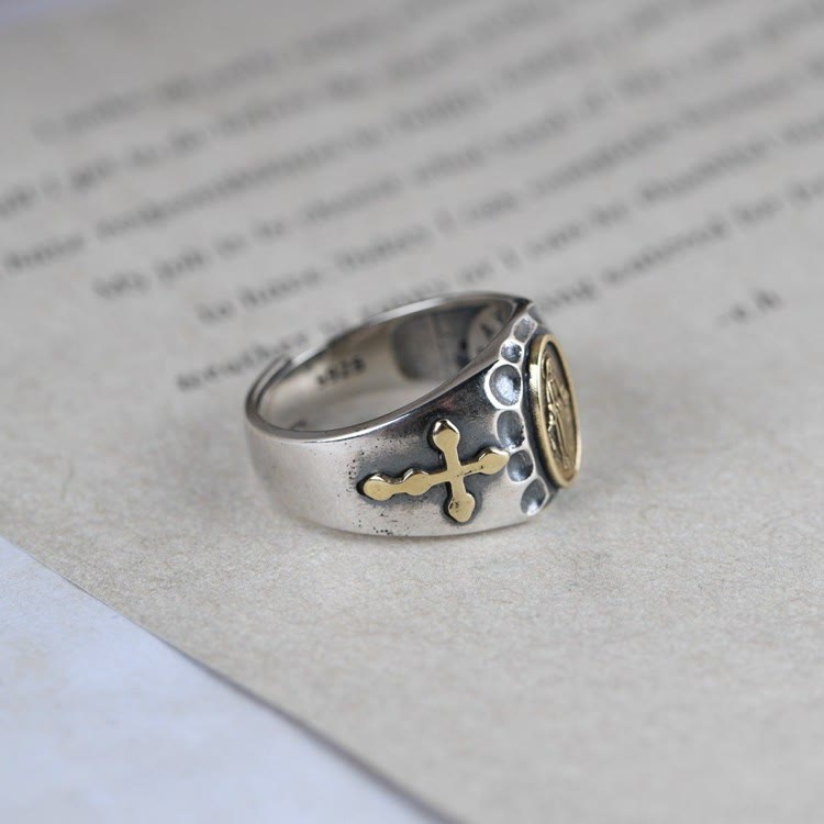 Christianartworkshop 925 Sterling Silver Retro Style Virgin Mary Blessing Badge Religious Ring - image 4