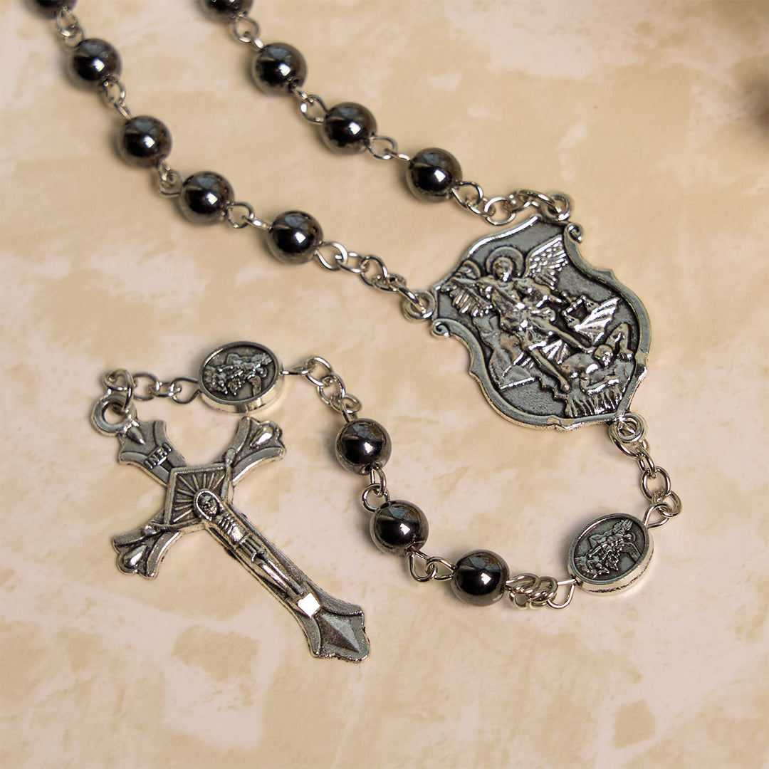 Christianartworkshop Sacred Shiny Black Beads Rosary with St. Michael the Archangel Pendant & Crucifix - image 6