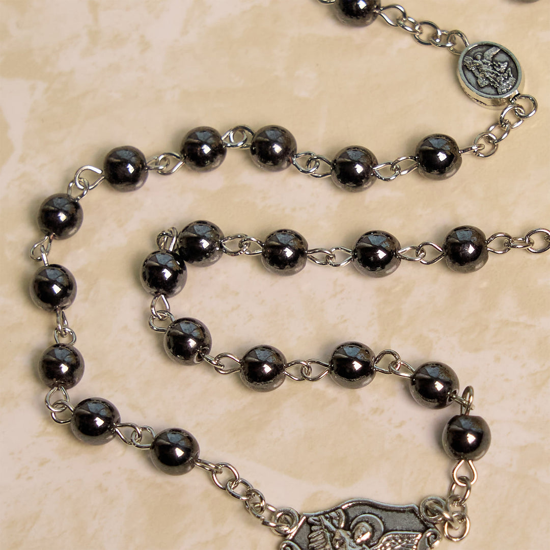 Christianartworkshop Sacred Shiny Black Beads Rosary with St. Michael the Archangel Pendant & Crucifix - image 7