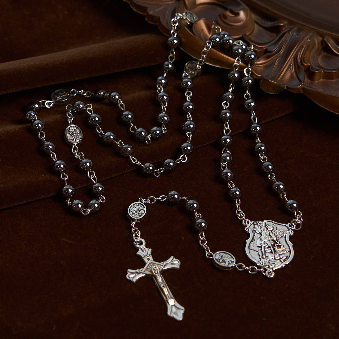 Christianartworkshop Sacred Shiny Black Beads Rosary with St. Michael the Archangel Pendant & Crucifix - image 3