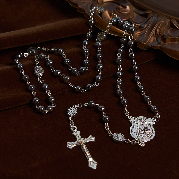 Christianartworkshop Sacred Shiny Black Beads Rosary with St. Michael the Archangel Pendant & Crucifix - image 3