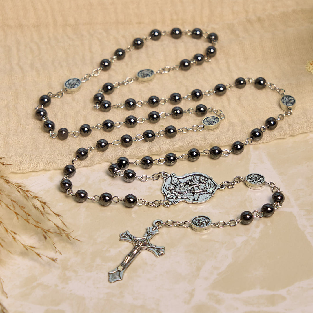 Christianartworkshop Sacred Shiny Black Beads Rosary with St. Michael the Archangel Pendant & Crucifix - image 5
