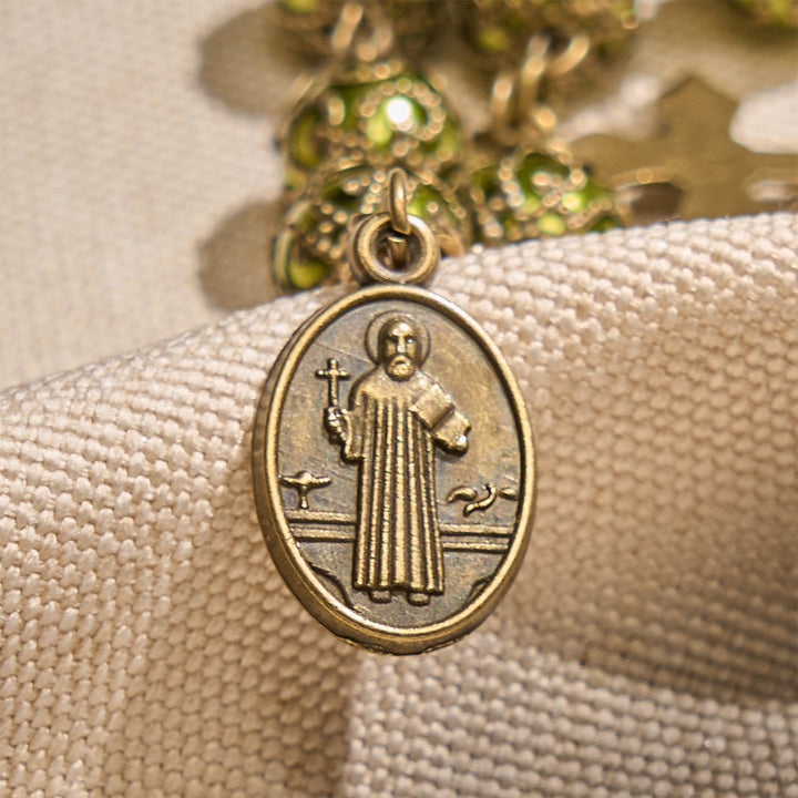 Christianartworkshop Matte Verdigris Beads with Bronze St. Benedict Medal & Crucifix Bracelet: Find Peace in Subtle Sacredness - image 3