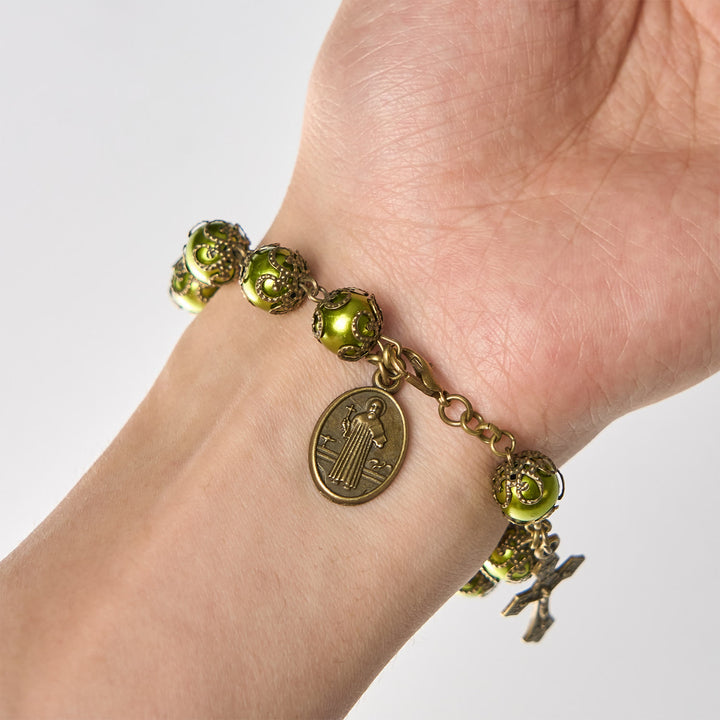 Christianartworkshop Matte Verdigris Beads with Bronze St. Benedict Medal & Crucifix Bracelet: Find Peace in Subtle Sacredness - image 7