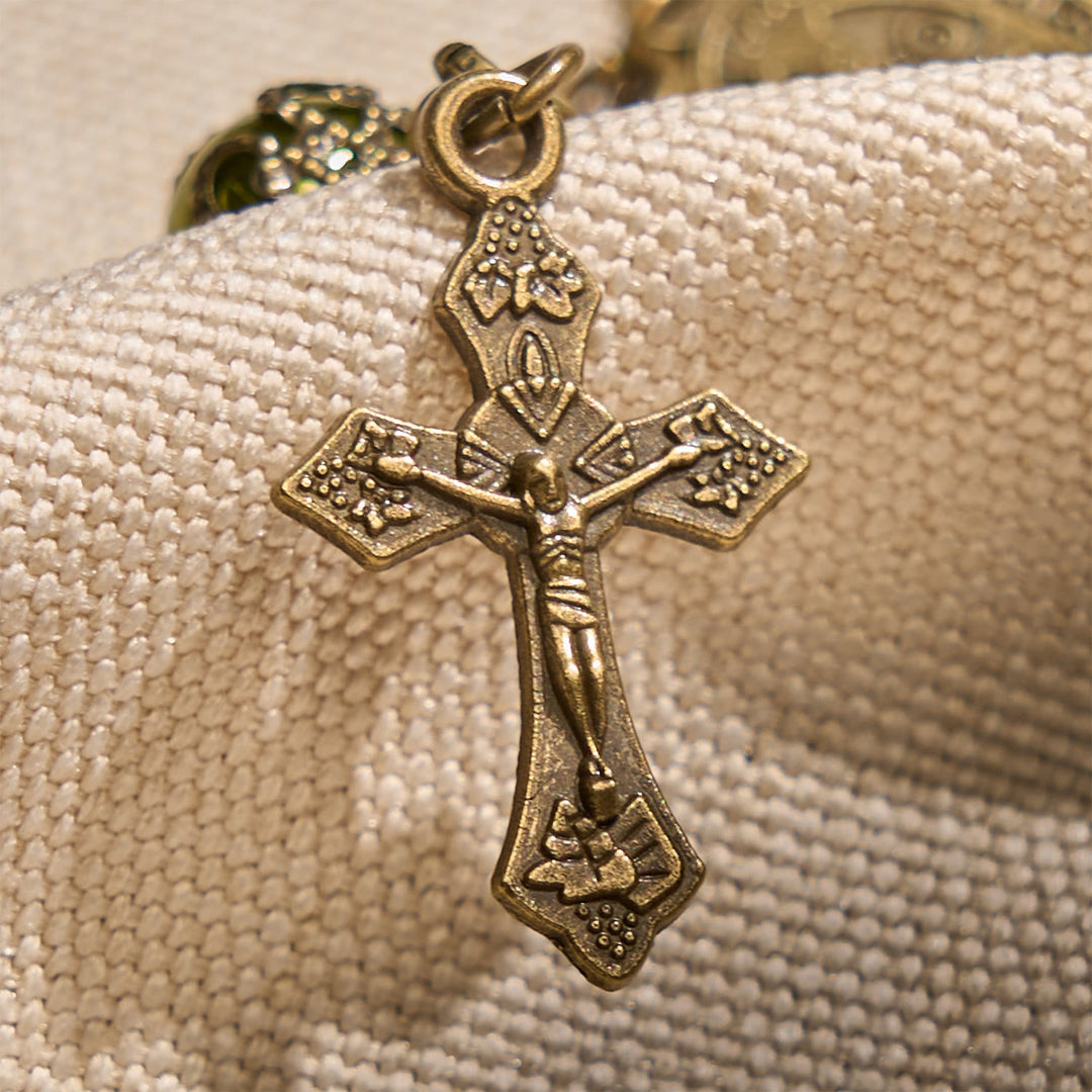 Christianartworkshop Matte Verdigris Beads with Bronze St. Benedict Medal & Crucifix Bracelet: Find Peace in Subtle Sacredness - image 4