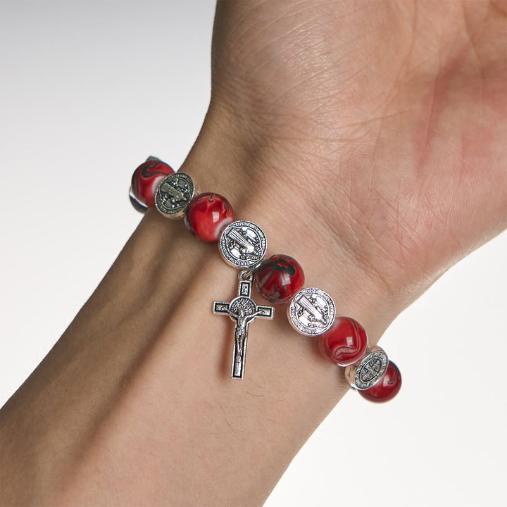 Christianartworkshop Tri-Color Beads Bracelet with Silver St. Benedict Medal and Crucifix: Divine Faith Artistry - image 16