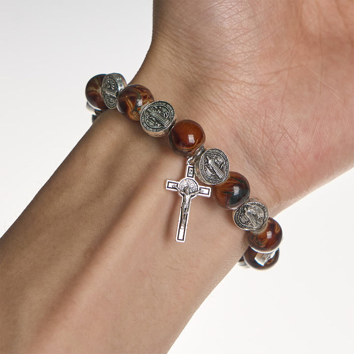 Christianartworkshop Tri-Color Beads Bracelet with Silver St. Benedict Medal and Crucifix: Divine Faith Artistry - image 18
