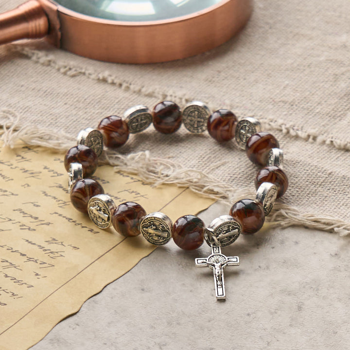 Christianartworkshop Tri-Color Beads Bracelet with Silver St. Benedict Medal and Crucifix: Divine Faith Artistry - image 9