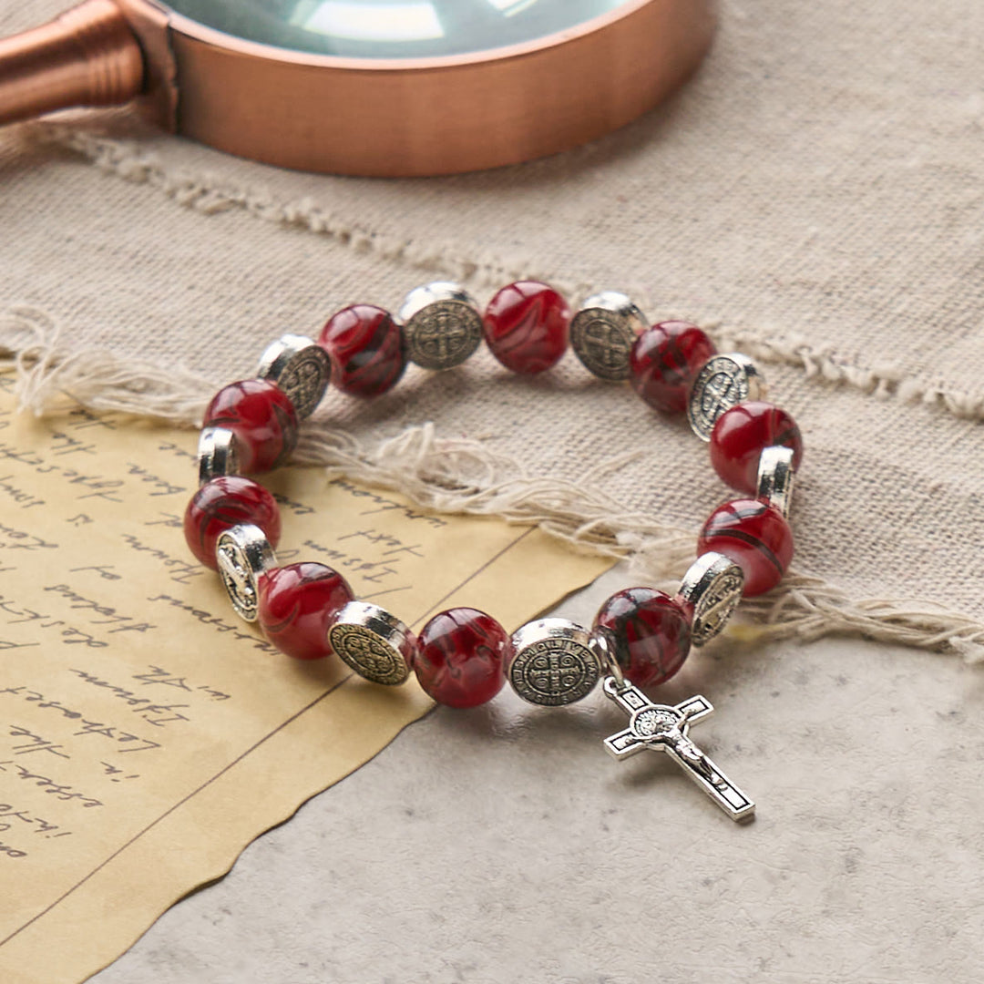 Christianartworkshop Tri-Color Beads Bracelet with Silver St. Benedict Medal and Crucifix: Divine Faith Artistry - image 7