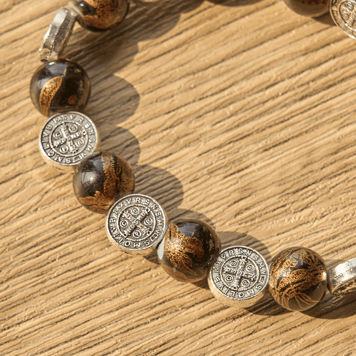 Christianartworkshop Tri-Color Beads Bracelet with Silver St. Benedict Medal and Crucifix: Divine Faith Artistry - image 14