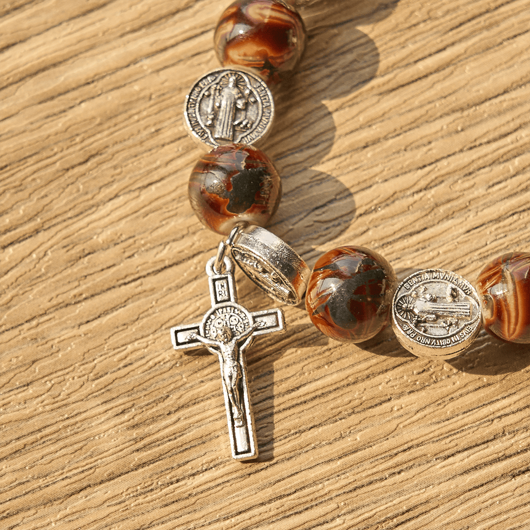 Christianartworkshop Tri-Color Beads Bracelet with Silver St. Benedict Medal and Crucifix: Divine Faith Artistry - image 12