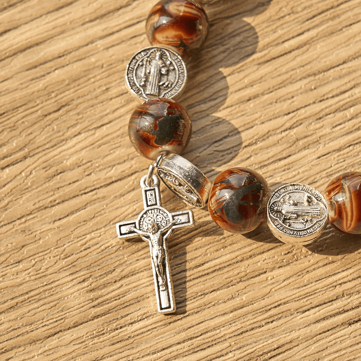 Christianartworkshop Tri-Color Beads Bracelet with Silver St. Benedict Medal and Crucifix: Divine Faith Artistry - image 12