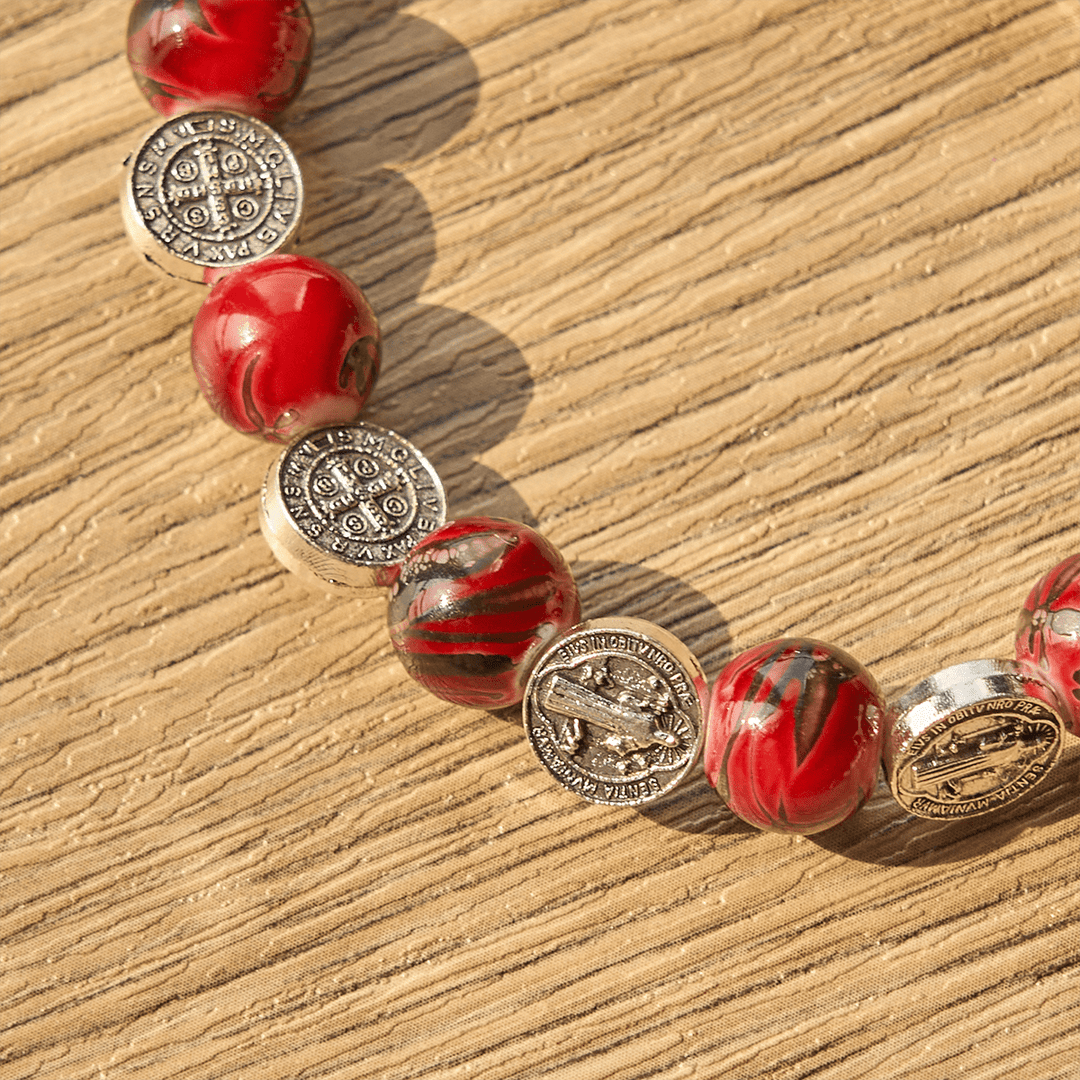 Christianartworkshop Tri-Color Beads Bracelet with Silver St. Benedict Medal and Crucifix: Divine Faith Artistry - image 13