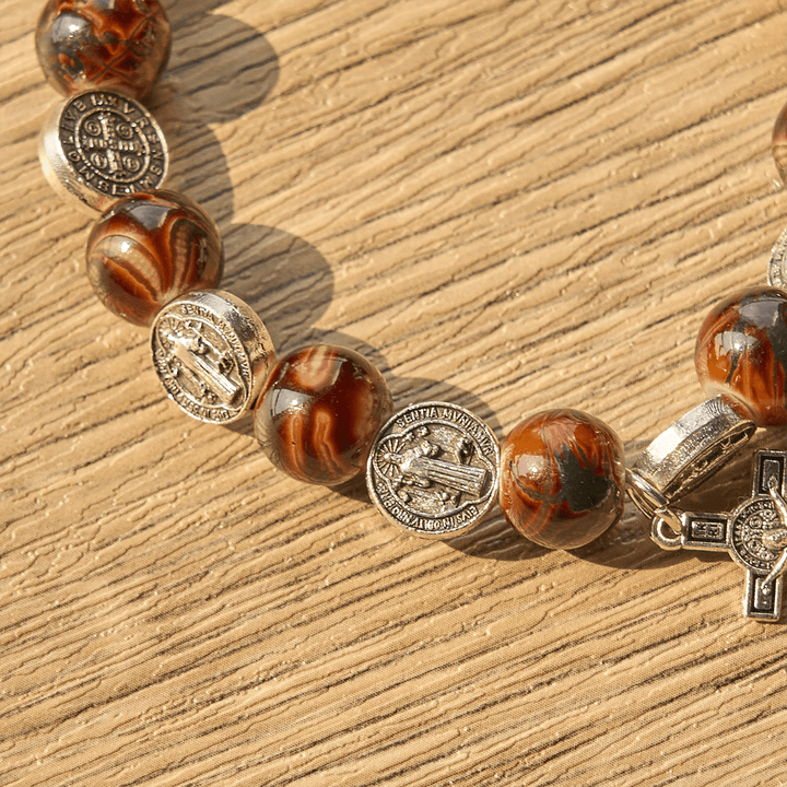 Christianartworkshop Tri-Color Beads Bracelet with Silver St. Benedict Medal and Crucifix: Divine Faith Artistry - image 15