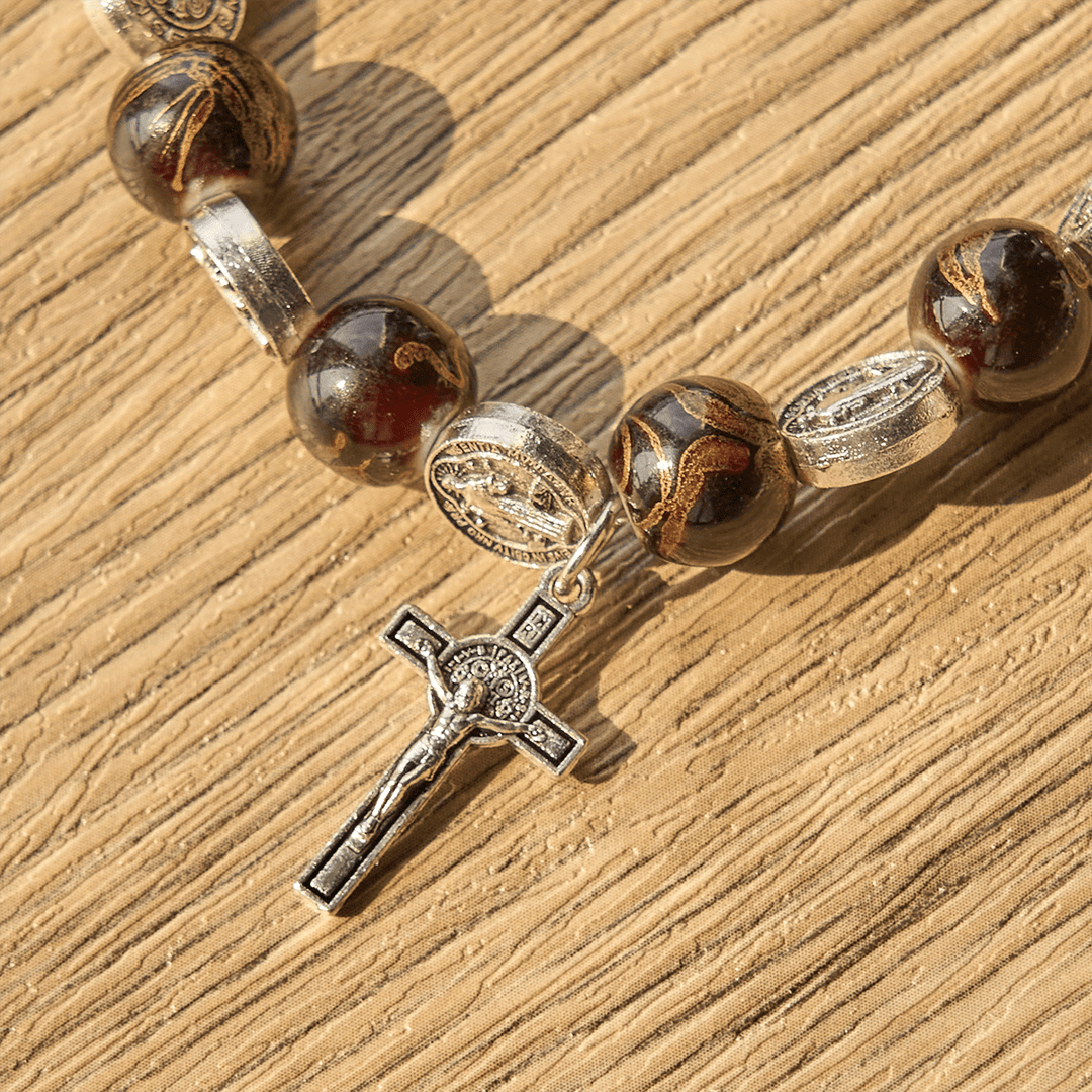Christianartworkshop Tri-Color Beads Bracelet with Silver St. Benedict Medal and Crucifix: Divine Faith Artistry - image 11