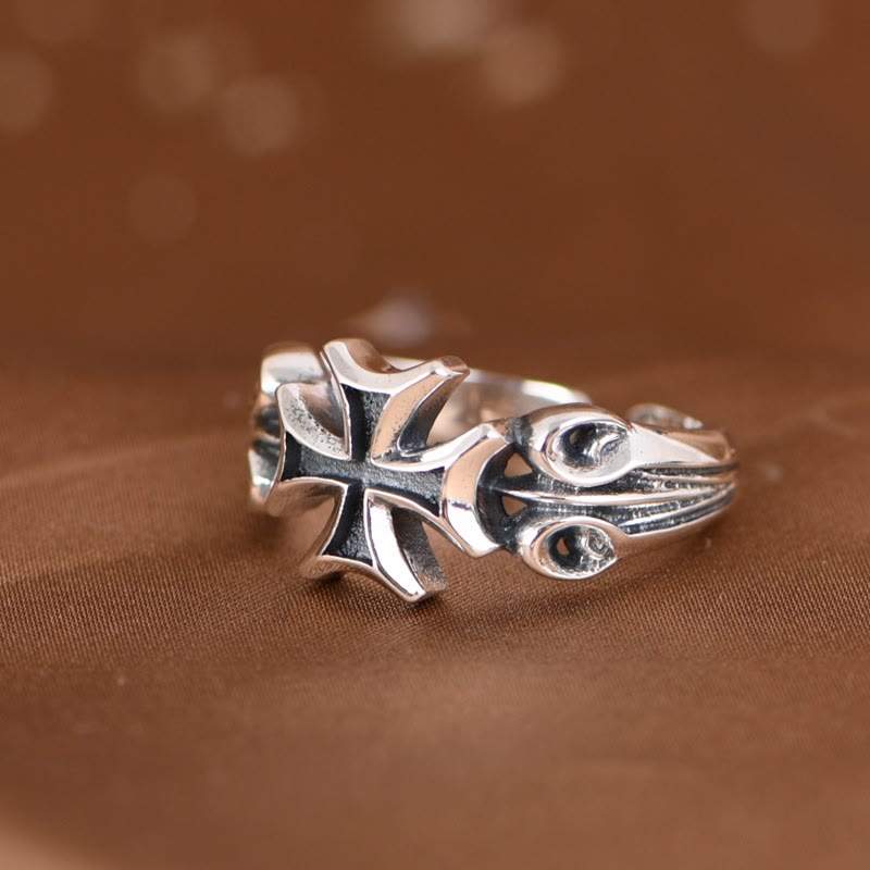 Christianartworkshop Minimalist 925 Silver Adjustable Maltese Cross Band Ring: Precious Heirloom of Faith - image 1