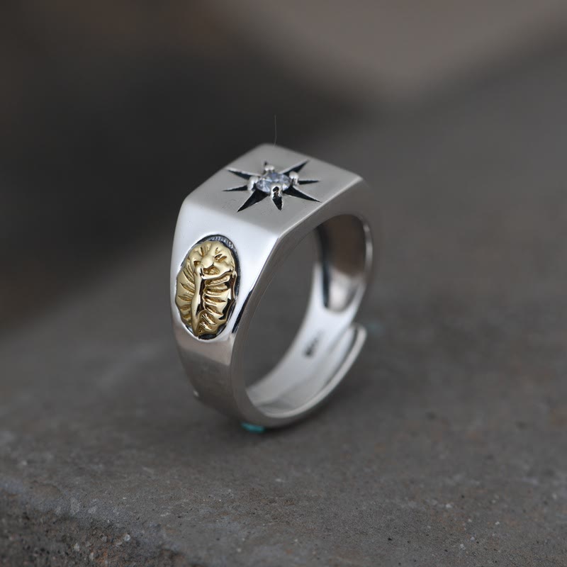 Christianartworkshop Cross and Virgin Mary with White Cubic 925 Sterling Silver Adjustable Vintage Ring - image 1