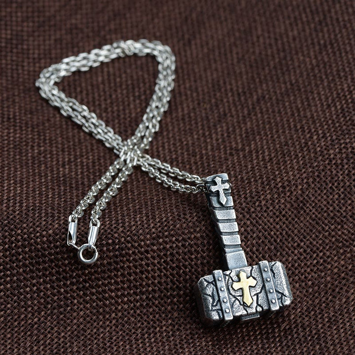 Christianartworkshop Sacred 925 Silver Hammer Cross Necklace: Rugged Faith Symbol with Retro Edge - Sterling Silver - image 0