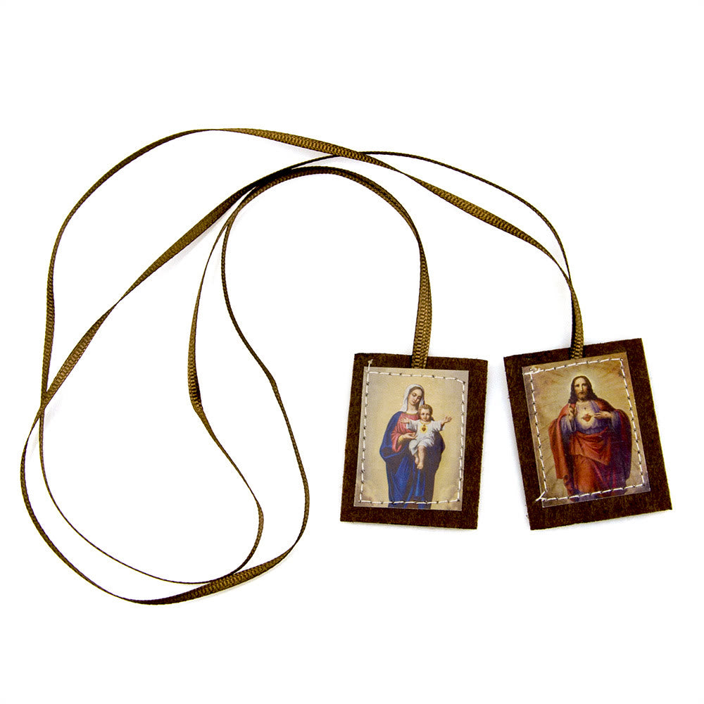 Christianartworkshop Blessed Brown Wool Scapular of Sacred Heart of Jesus and Virgin Mary - image 2