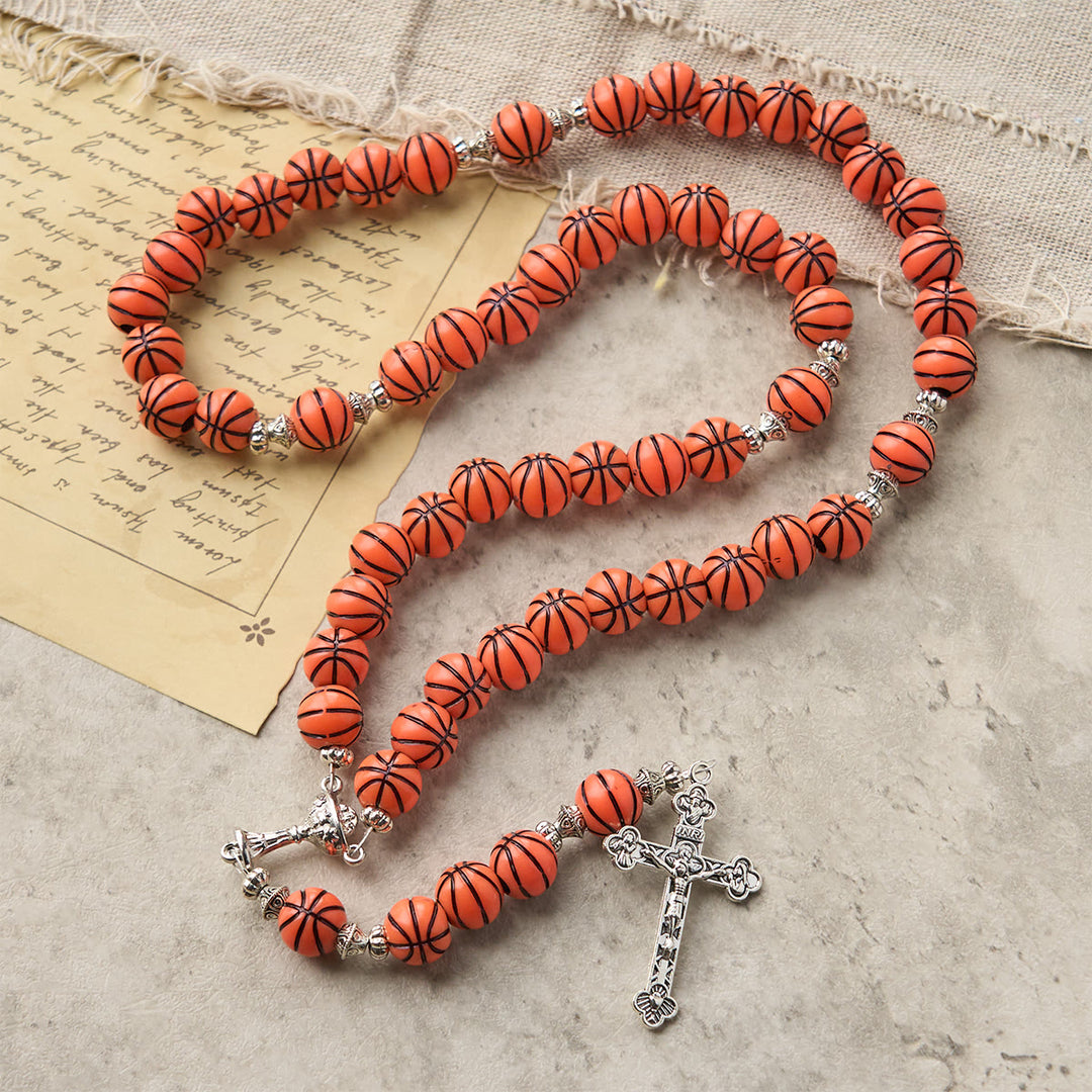 Christianartworkshop Sports Prayer Basketball Beads Rosary with Silver Holy Chalice & Crucifix: Score Spiritual Strength - image 2