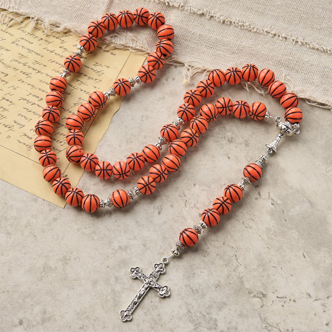 Christianartworkshop Sports Prayer Basketball Beads Rosary with Silver Holy Chalice & Crucifix: Score Spiritual Strength - image 3