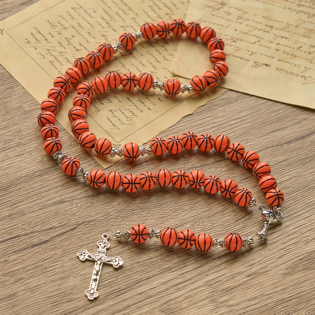 Christianartworkshop Sports Prayer Basketball Beads Rosary with Silver Holy Chalice & Crucifix: Score Spiritual Strength - image 1