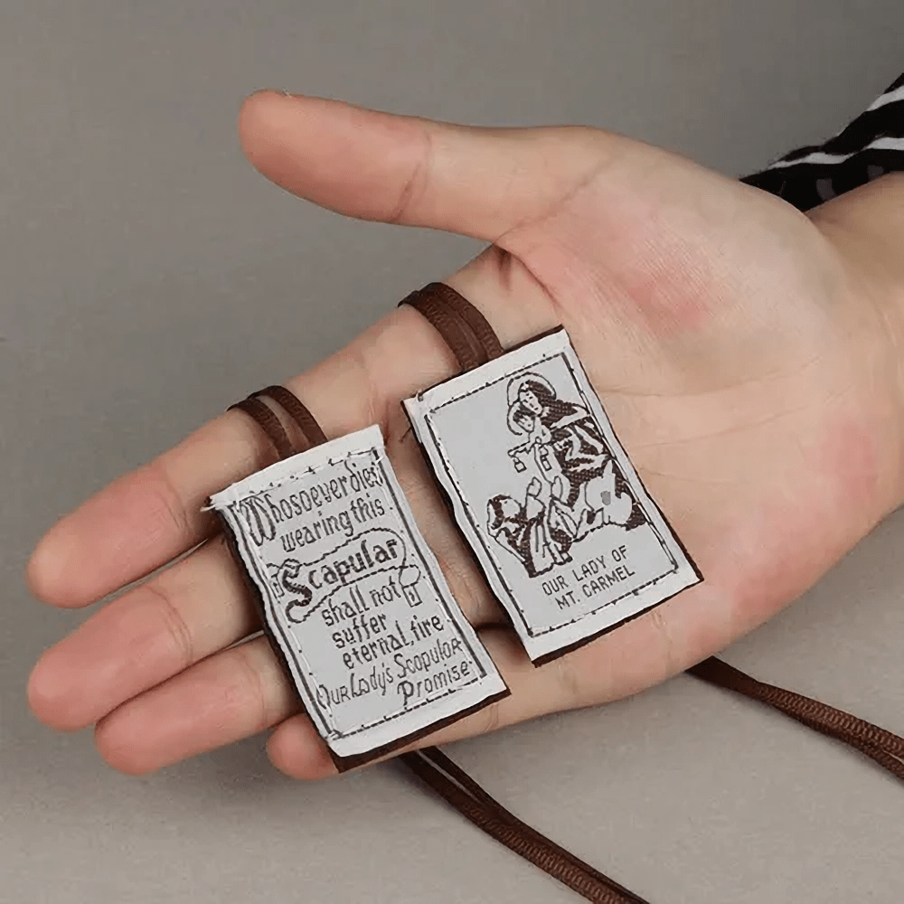 Christianartworkshop Catholic Scapular in Black and White of Our Lady of Mount Carmels & Jacred Heart of Jesus - image 2