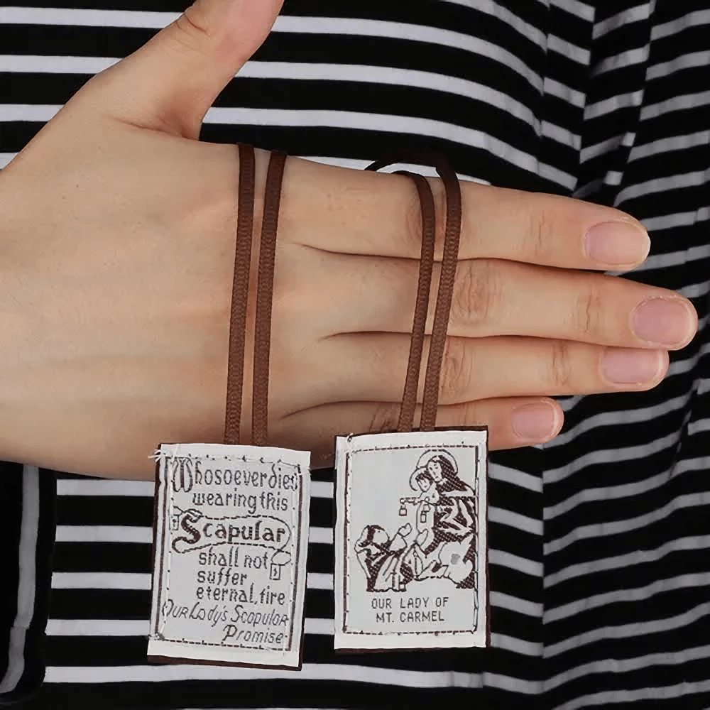 Christianartworkshop Catholic Scapular in Black and White of Our Lady of Mount Carmels & Jacred Heart of Jesus - image 3