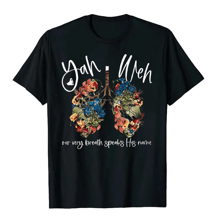Christianartworkshop Our Very Breath Speaks His Name Floral Lung  Yahweh Unisex T-shirt - Black - 2XL - image 8