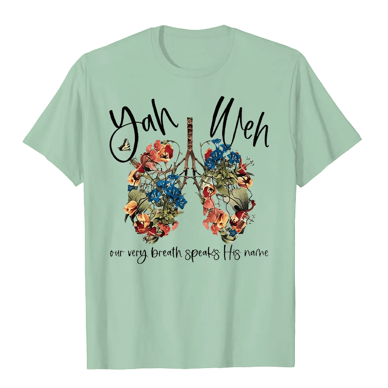 Christianartworkshop Our Very Breath Speaks His Name Floral Lung  Yahweh Unisex T-shirt - Light Green - 2XL - image 4