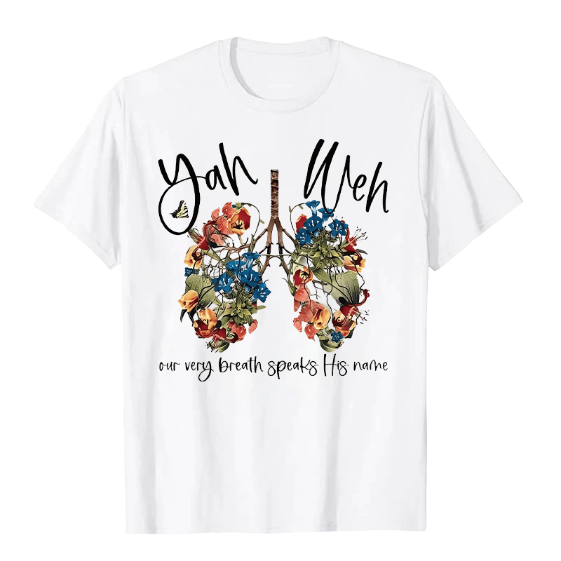 Christianartworkshop Our Very Breath Speaks His Name Floral Lung  Yahweh Unisex T-shirt - White - 2XL - image 1