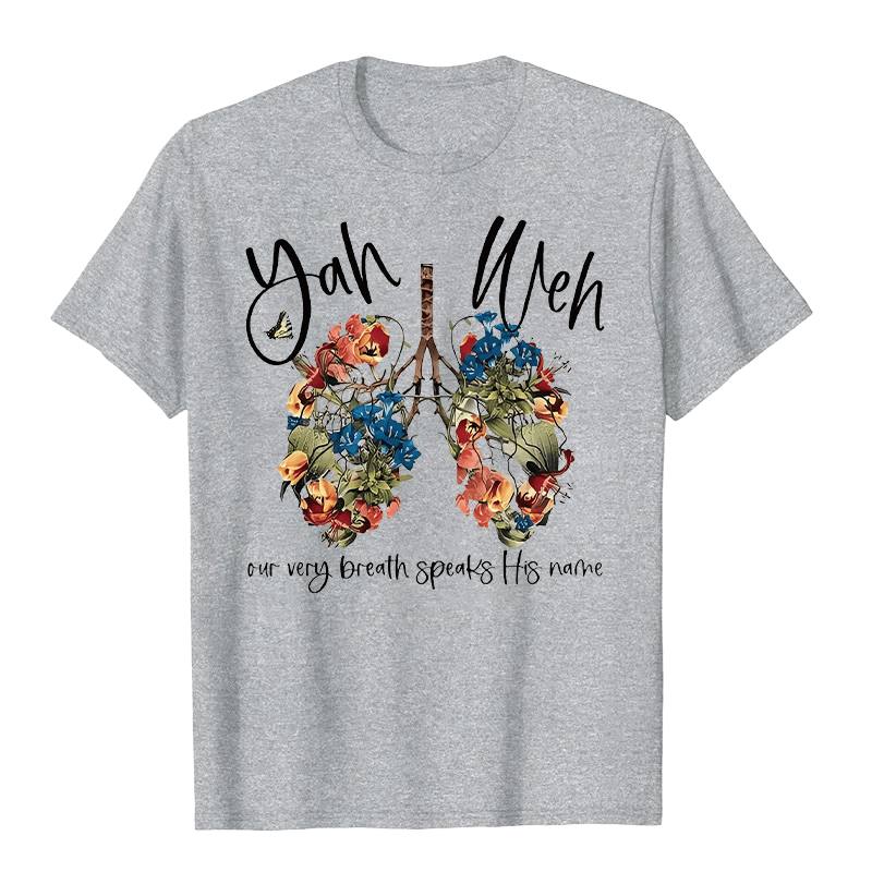 Christianartworkshop Our Very Breath Speaks His Name Floral Lung  Yahweh Unisex T-shirt - Grey - 2XL - image 7