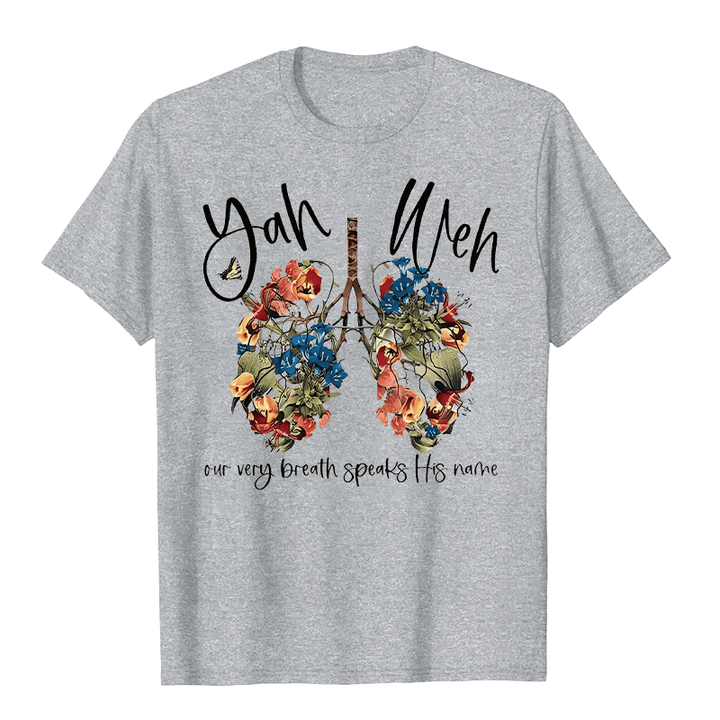 Christianartworkshop Our Very Breath Speaks His Name Floral Lung  Yahweh Unisex T-shirt - Grey - 2XL - image 7