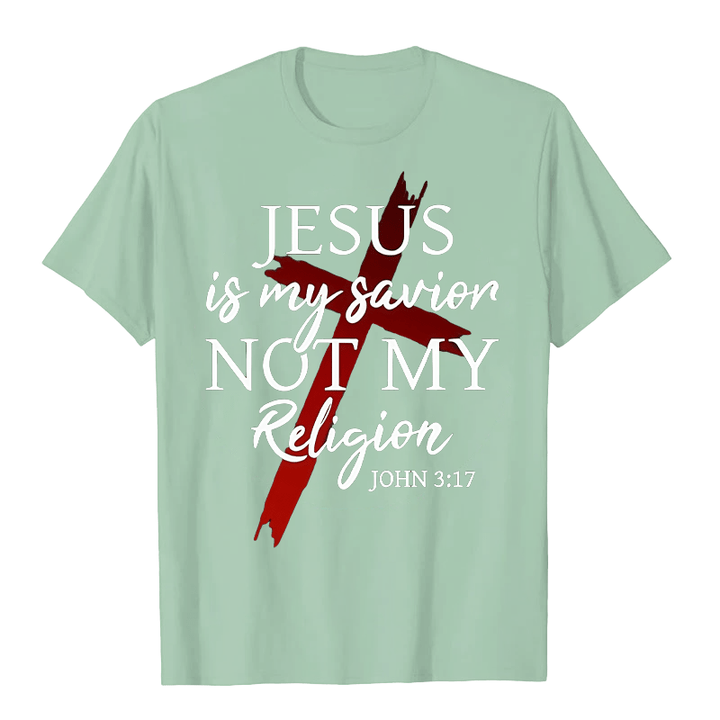 Christianartworkshop Jesus Is My Savior Not My Religion God Faith Cross Unisex T-shirt - Light Green - 2XL - image 5