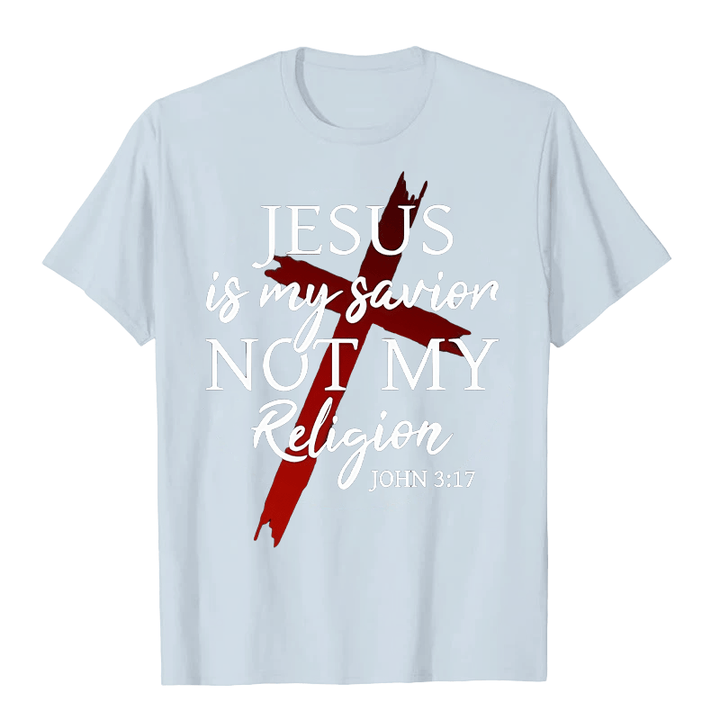 Christianartworkshop Jesus Is My Savior Not My Religion God Faith Cross Unisex T-shirt - Light Blue - 2XL - image 7